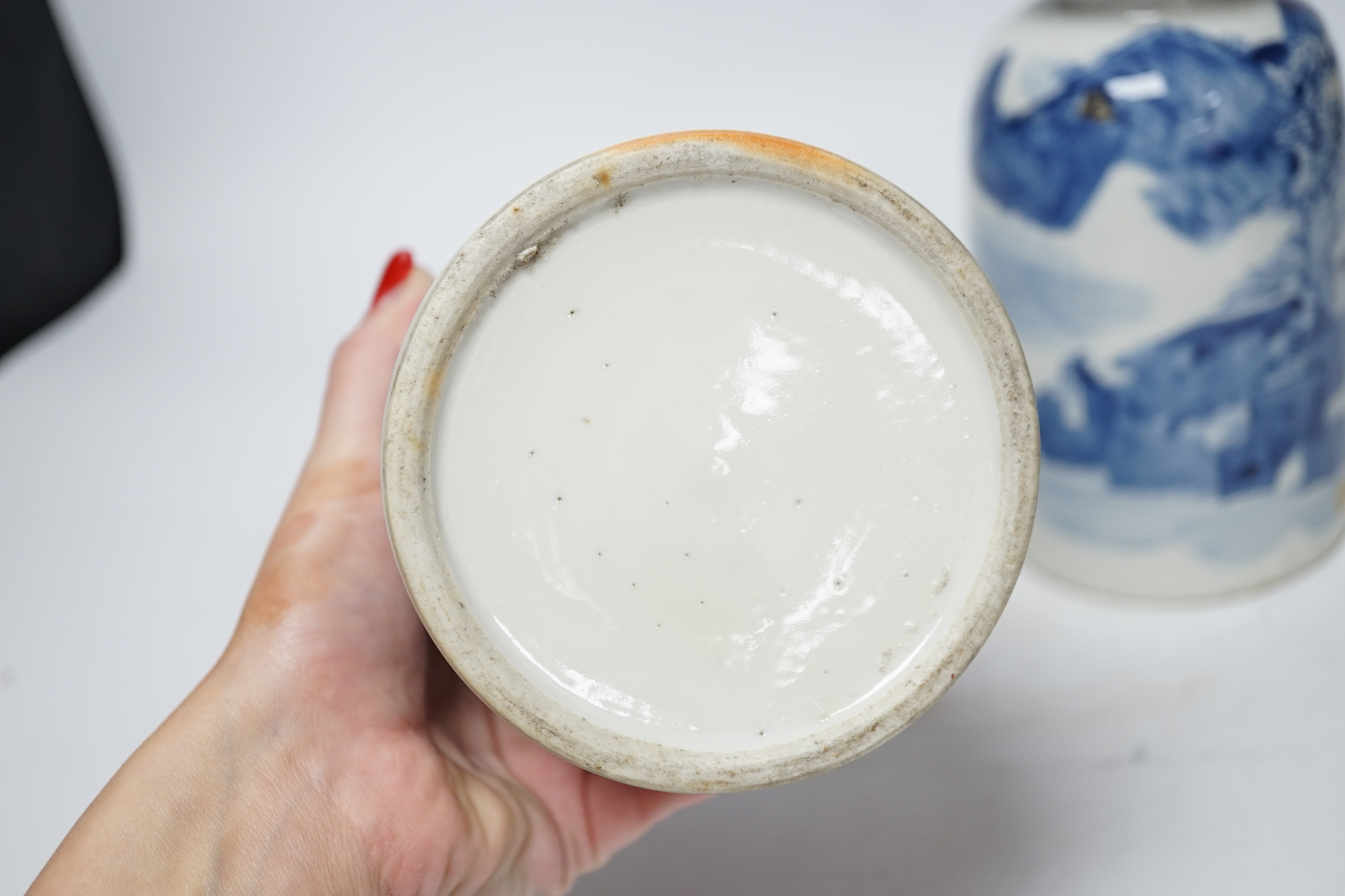 A pair of Chinese blue and white jars, 19th century, 19cm high